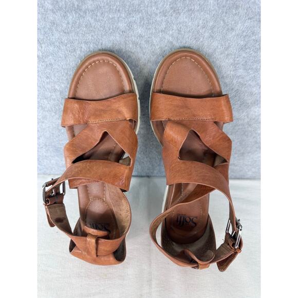Sofft Women's sz 9.5 Mirabelle Strappy Buckle Tan Leather Sandals Comfort Casual - Picture 2 of 7